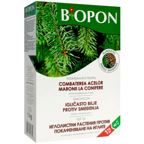 добриво проти пожовтіння для хвойних рослин Biopon,1 кг.